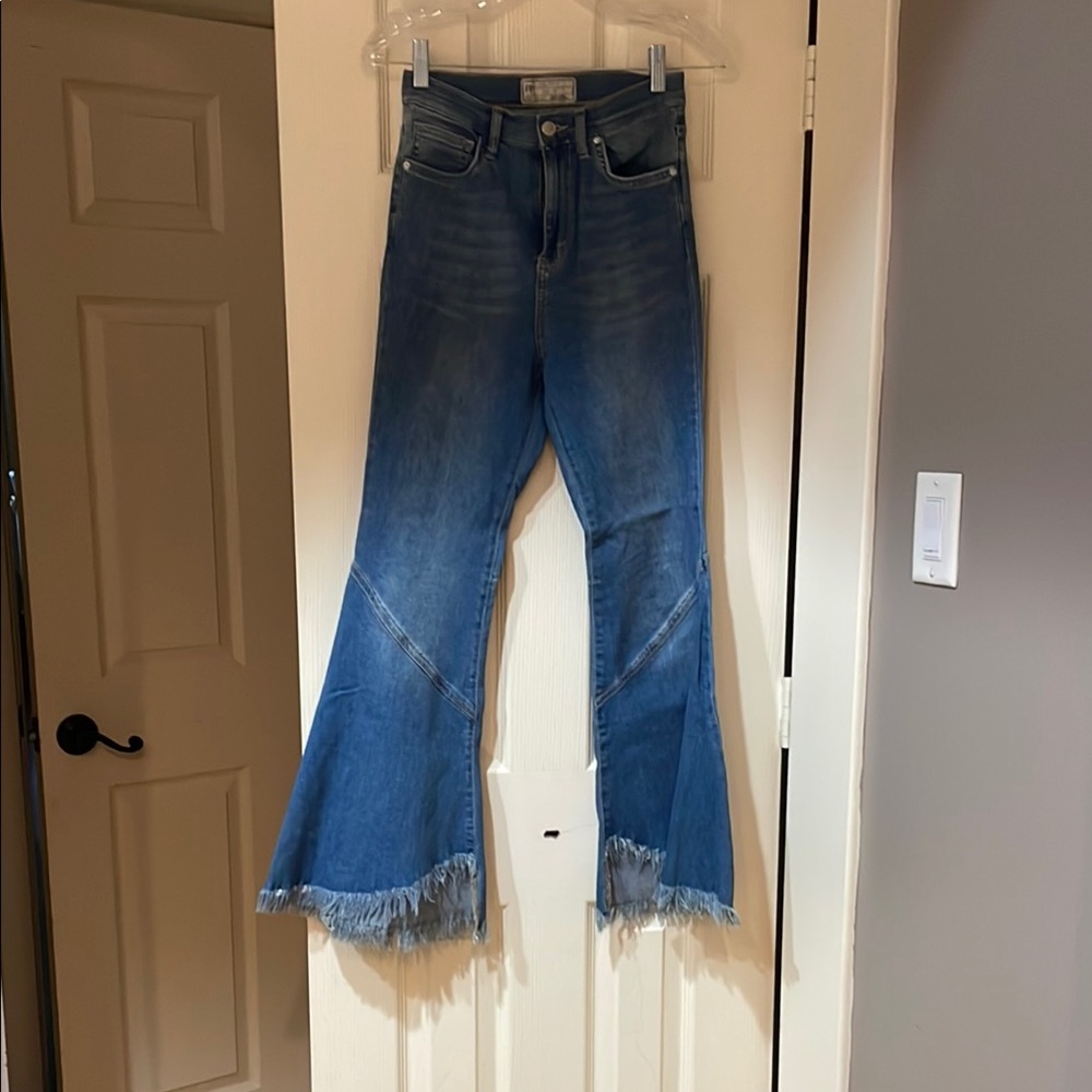 Free People Blue Flare Wide Leg Jeans